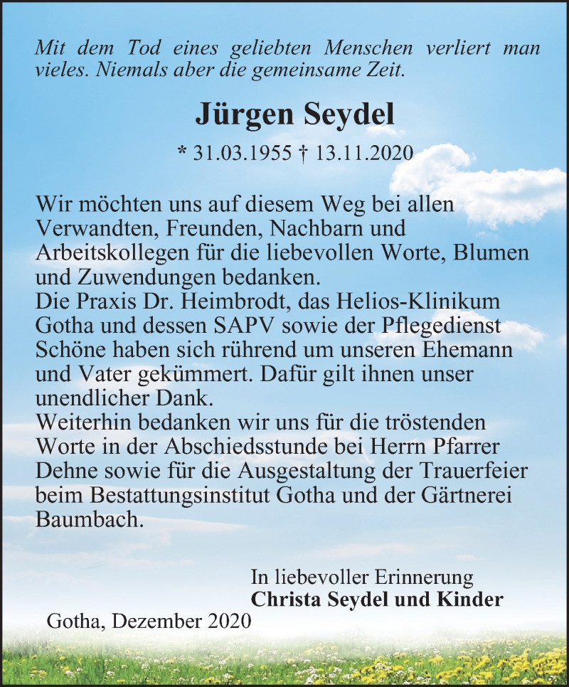  Traueranzeige für Jürgen Seydel vom 19.12.2020 aus Thüringer Allgemeine, Thüringische Landeszeitung