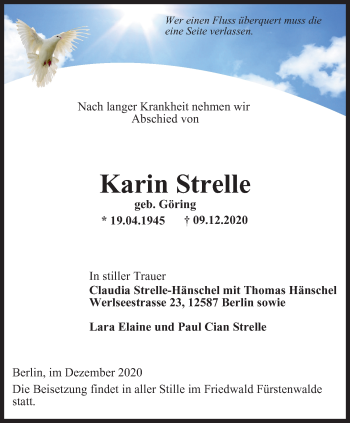 Traueranzeige von Karin Strelle von Ostthüringer Zeitung