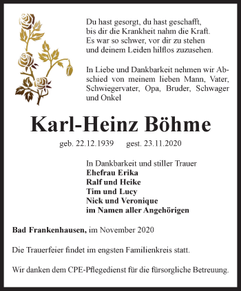 Traueranzeige von Karl-Heinz Böhme von Thüringer Allgemeine