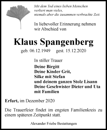 Traueranzeige von Klaus Spangenberg