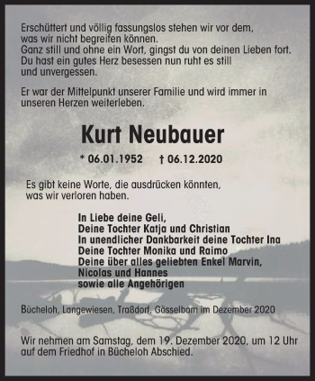 Traueranzeige von Kurt Neubauer von Thüringer Allgemeine