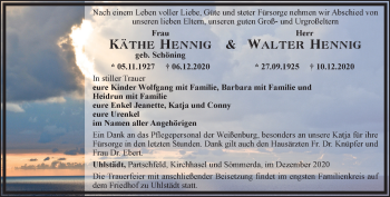 Traueranzeige von Käthe und Walter Hennig