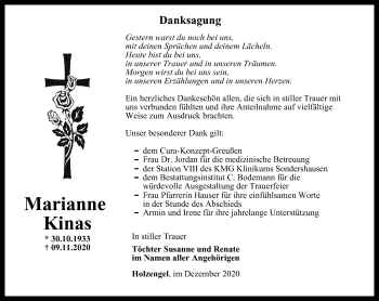 Traueranzeige von Marianne Kinas