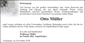 Traueranzeige von Otto Müller von Thüringer Allgemeine, Thüringische Landeszeitung