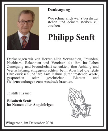 Traueranzeige von Philipp Senft von Thüringer Allgemeine