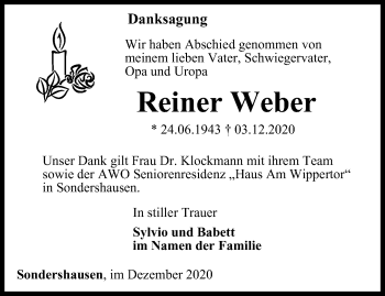 Traueranzeige von Reiner Weber