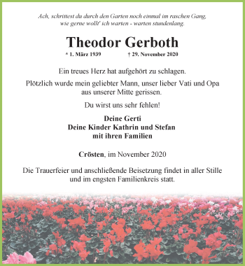 Traueranzeige von Theodor Gerboth von Ostthüringer Zeitung