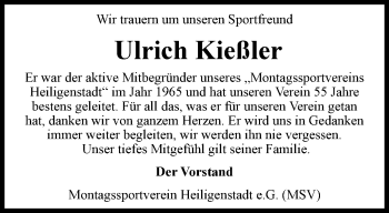 Traueranzeige von Ulrich Kießler von Thüringer Allgemeine