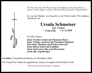 Traueranzeige von Ursula Schmeiser