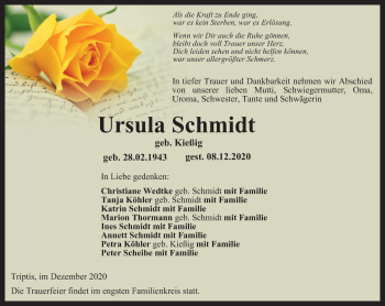 Traueranzeige von Ursula Schmidt