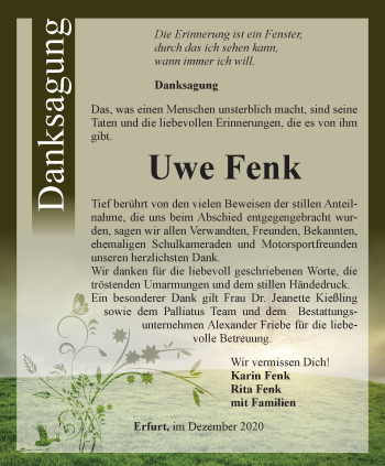 Traueranzeige von Uwe Fenk