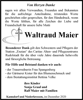 Traueranzeige von Waltraud Maier von Ostthüringer Zeitung