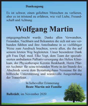 Traueranzeige von Wolfgang Martin von Thüringer Allgemeine, Thüringische Landeszeitung