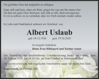 Traueranzeige von Albert Uslaub von Thüringer Allgemeine