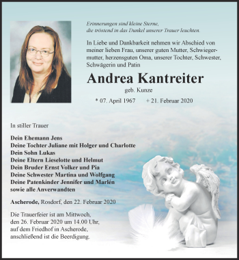 Traueranzeige von Andrea Kantreiter von Thüringer Allgemeine
