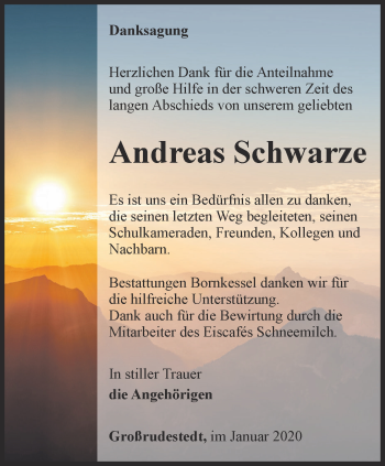 Traueranzeige von Andreas Schwarze von Thüringer Allgemeine, Thüringische Landeszeitung