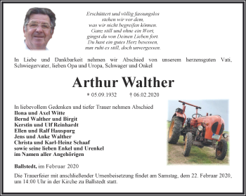 Traueranzeige von Arthur Walther von Thüringer Allgemeine, Thüringische Landeszeitung