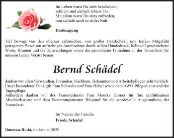 Traueranzeige von Bernd Schädel von Thüringer Allgemeine