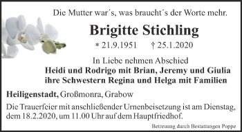 Traueranzeige von Brigitte Stichling von Thüringer Allgemeine