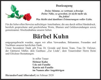 Traueranzeige von Bärbel Kuhn von Ostthüringer Zeitung