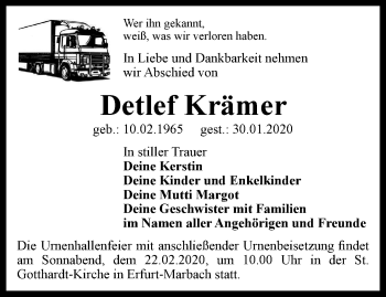 Traueranzeige von Detlef Krämer