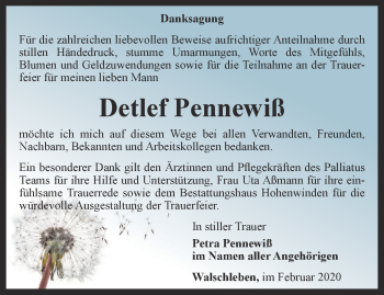 Traueranzeige von Detlef Pennewiß von Thüringer Allgemeine, Thüringische Landeszeitung