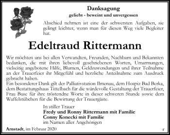 Traueranzeige von Edeltraud Rittermann von Thüringer Allgemeine