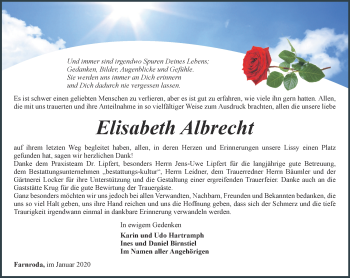 Traueranzeige von Elisabeth Albrecht von Thüringer Allgemeine, Thüringische Landeszeitung