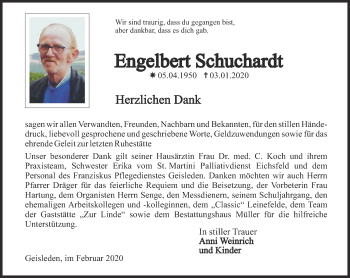 Traueranzeige von Engelbert Schuchardt von Thüringer Allgemeine