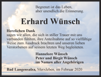 Traueranzeige von Erhard Wünsch von Thüringer Allgemeine, Thüringische Landeszeitung