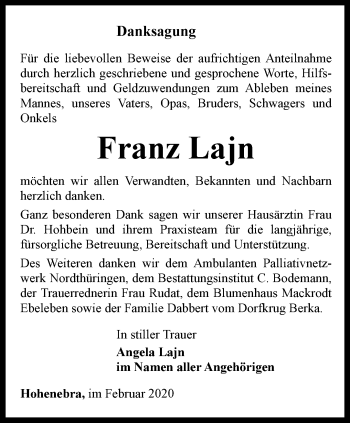 Traueranzeige von Franz Lajn