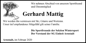 Traueranzeige von Gerhard Mattig von Thüringer Allgemeine