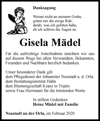 Traueranzeige von Gisela Mädel