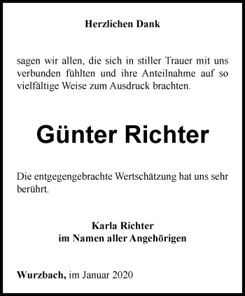 Traueranzeige von Günter Richter von Ostthüringer Zeitung