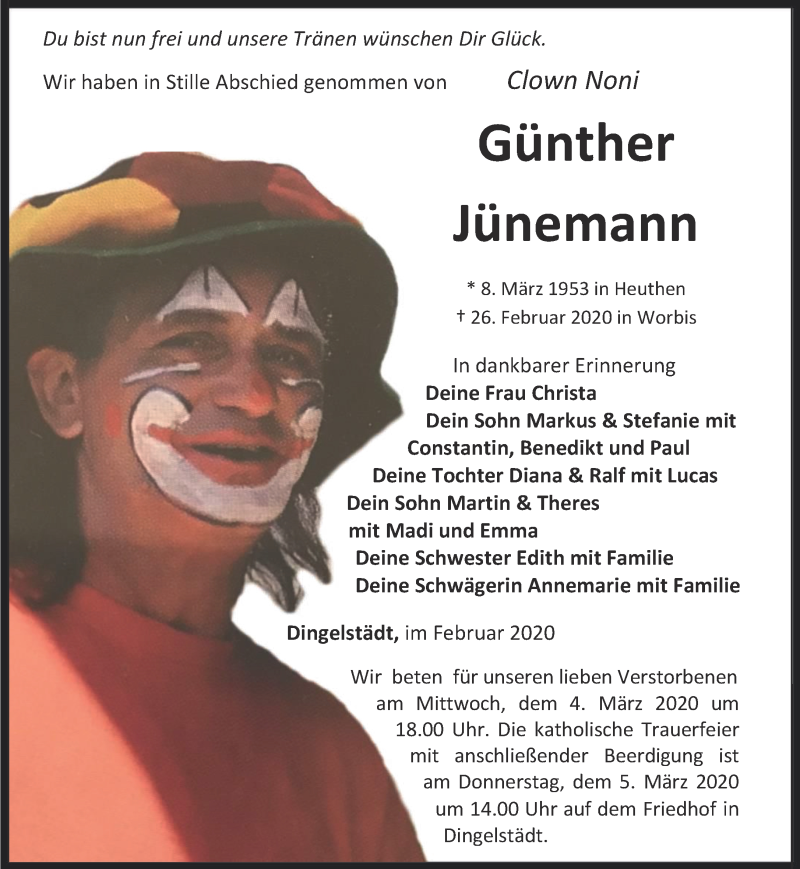  Traueranzeige für Günther Jünemann vom 29.02.2020 aus Thüringer Allgemeine, Thüringische Landeszeitung, Ostthüringer Zeitung