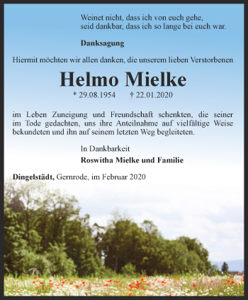 Traueranzeige von Helmo Mielke von Thüringer Allgemeine