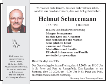 Traueranzeige von Helmut Schneemann von Thüringer Allgemeine