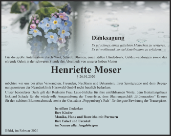 Traueranzeige von Henriette Moser von Thüringer Allgemeine