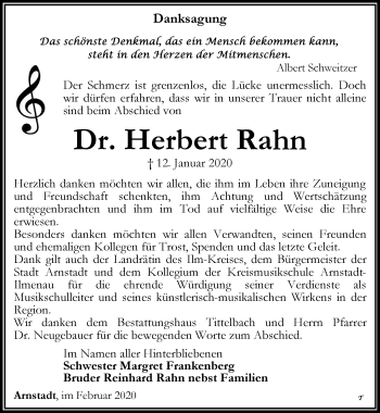 Traueranzeige von Herbert Rahn von Thüringer Allgemeine