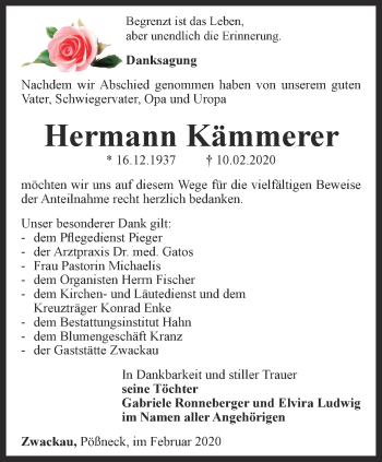 Traueranzeige von Hermann Kämmerer