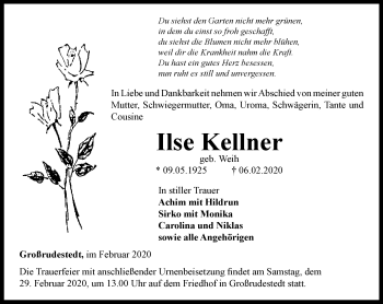 Traueranzeige von Ilse Kellner von Thüringer Allgemeine