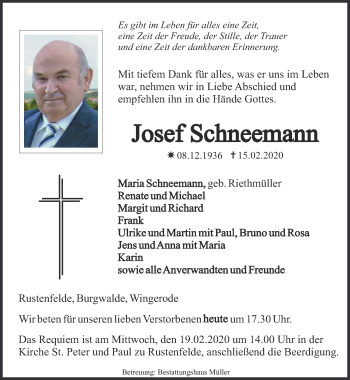 Traueranzeige von Josef Schneemann von Thüringer Allgemeine