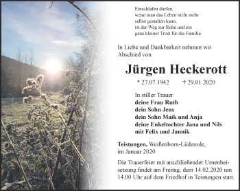 Traueranzeige von Jürgen Heckerott von Thüringer Allgemeine