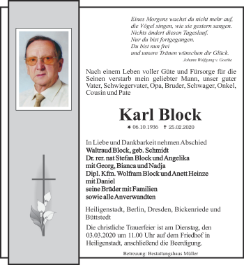 Traueranzeige von Karl Block von Thüringer Allgemeine