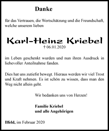 Traueranzeige von Karl-Heinz Kriebel von Thüringer Allgemeine