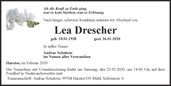 Traueranzeige von Lea Drescher von Thüringer Allgemeine