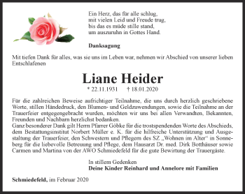 Traueranzeige von Liane Heider von Ostthüringer Zeitung