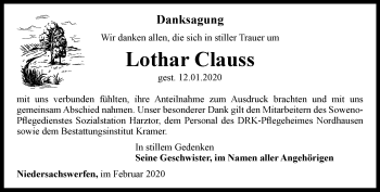 Traueranzeige von Lothar Clauss von Thüringer Allgemeine