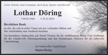 Traueranzeige von Lothar Döring von Ostthüringer Zeitung