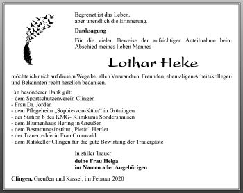 Traueranzeige von Lothar Heke von Thüringer Allgemeine